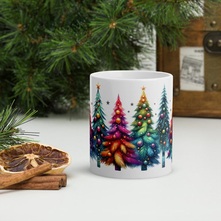 Rainbow Christmas Trees White glossy mug