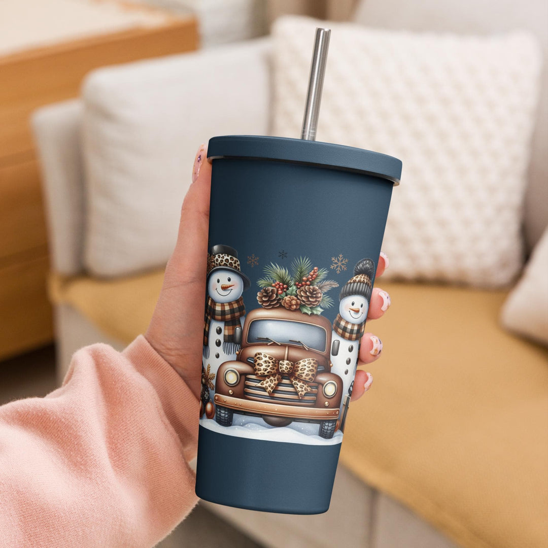 Christmas Snowman Insulated tumbler with a straw