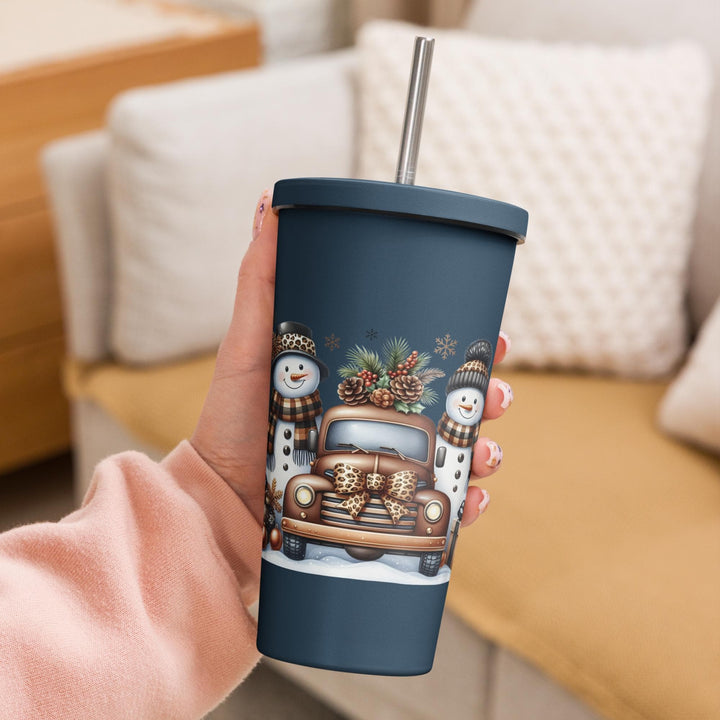Christmas Snowman Insulated tumbler with a straw