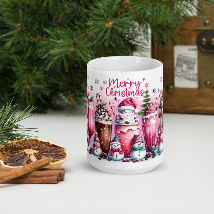 Christmas Pink Snowman White glossy mug