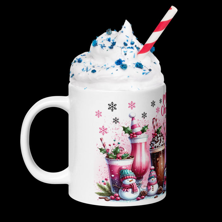 Christmas Pink Snowman White glossy mug