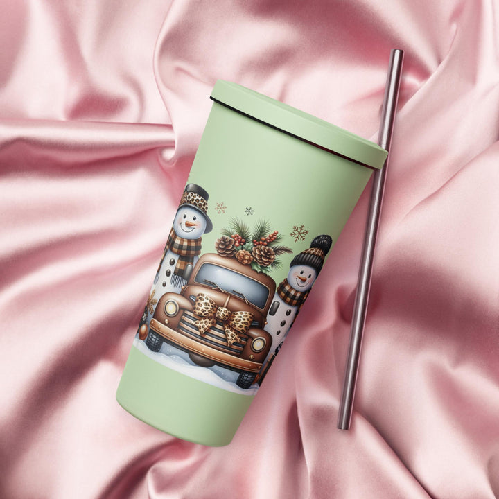 Christmas Snowman Insulated tumbler with a straw