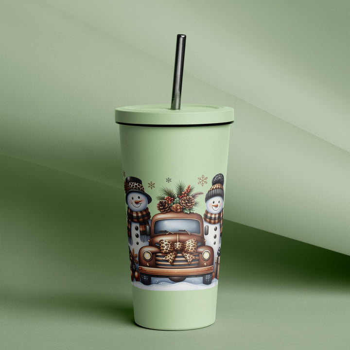Christmas Snowman Insulated tumbler with a straw