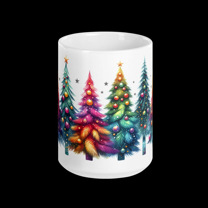 Rainbow Christmas Trees White glossy mug