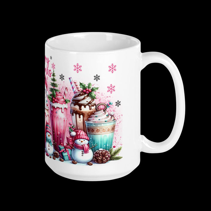 Christmas Pink Snowman White glossy mug