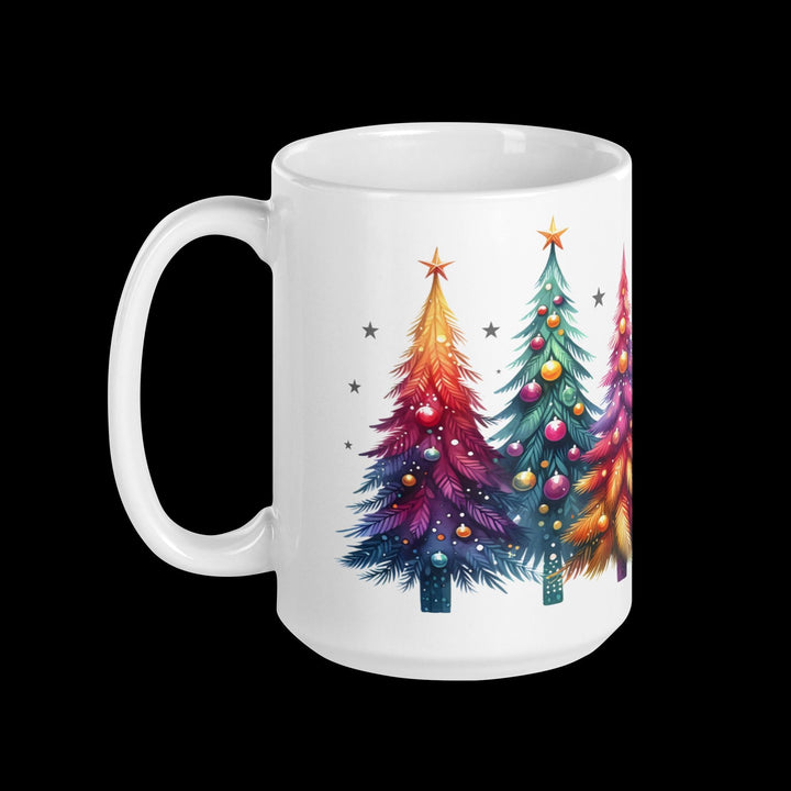 Rainbow Christmas Trees White glossy mug