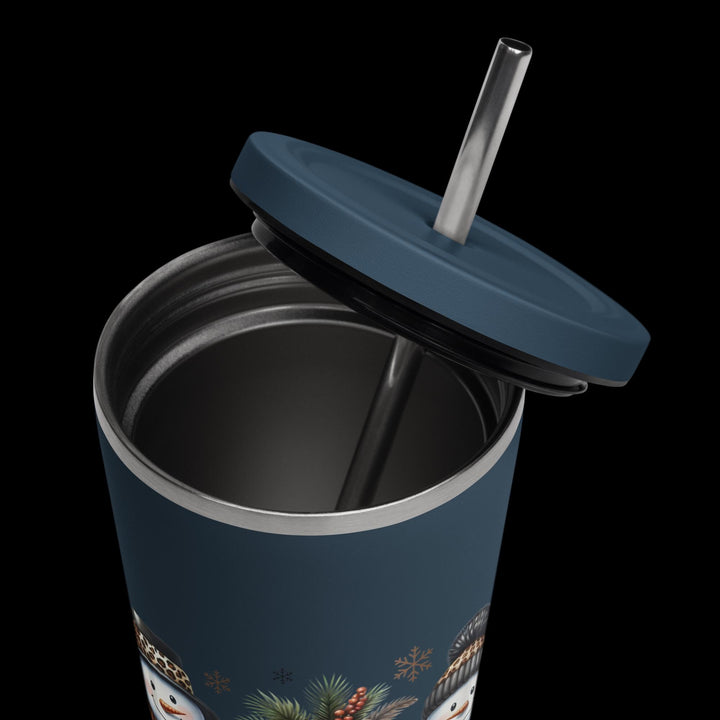 Christmas Snowman Insulated tumbler with a straw
