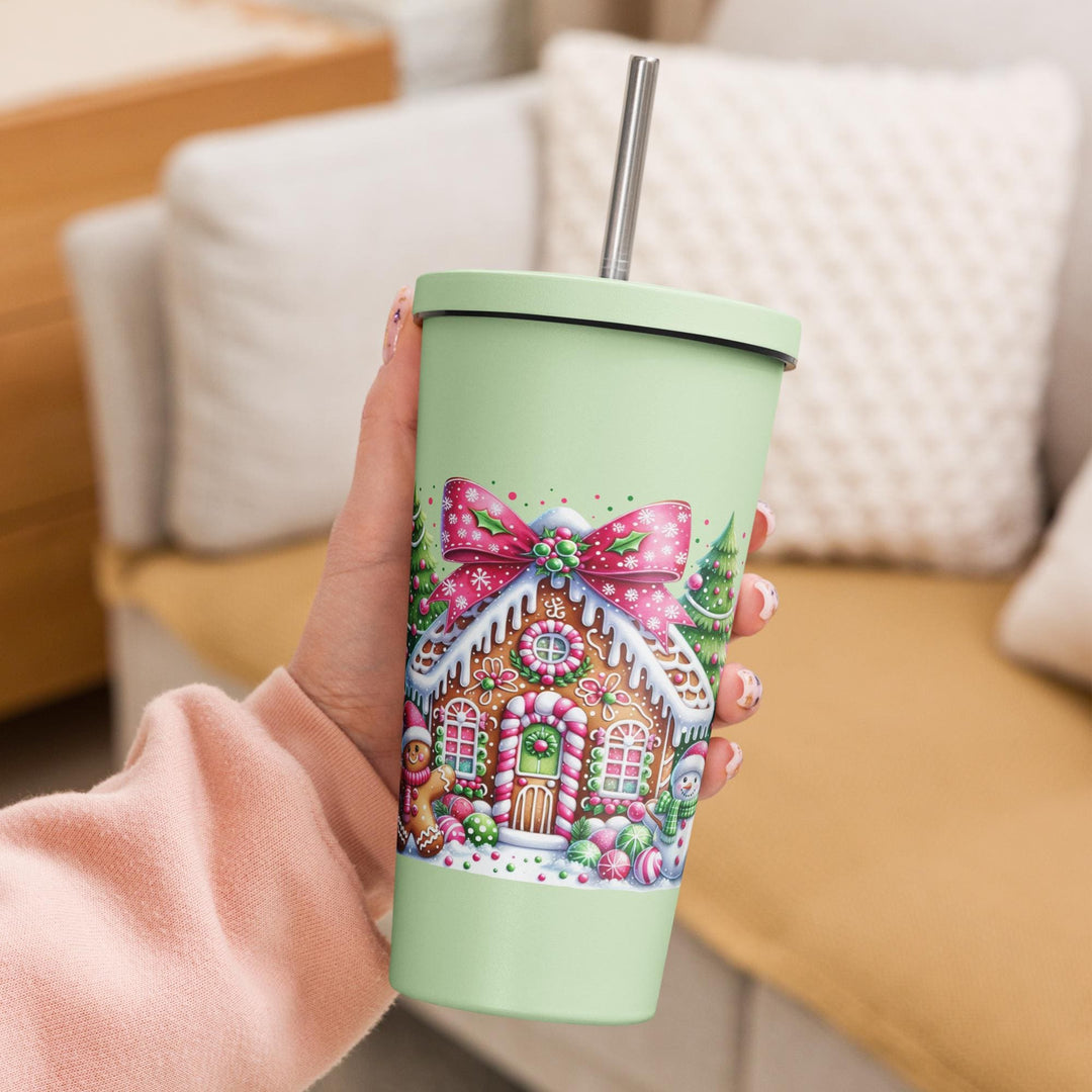 Gingerbread House Insulated tumbler with a straw