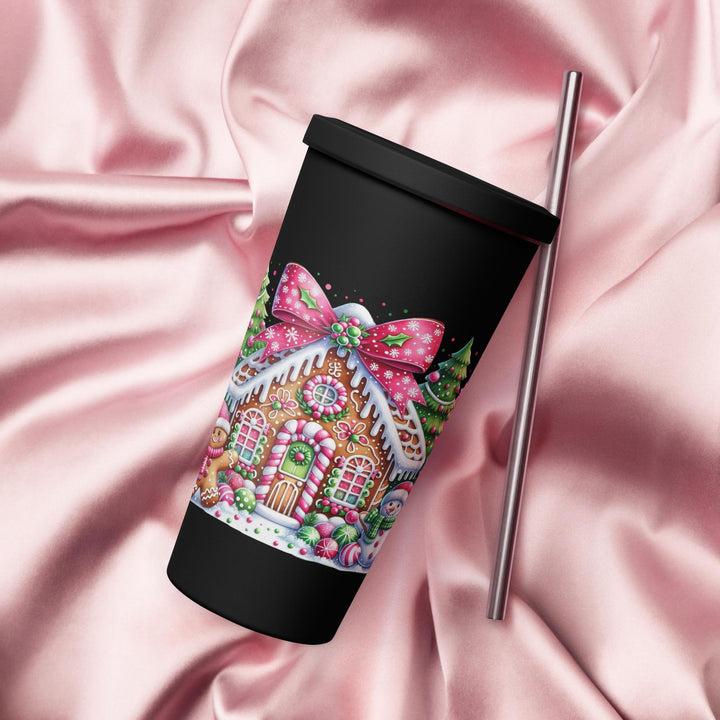Gingerbread House Insulated tumbler with a straw