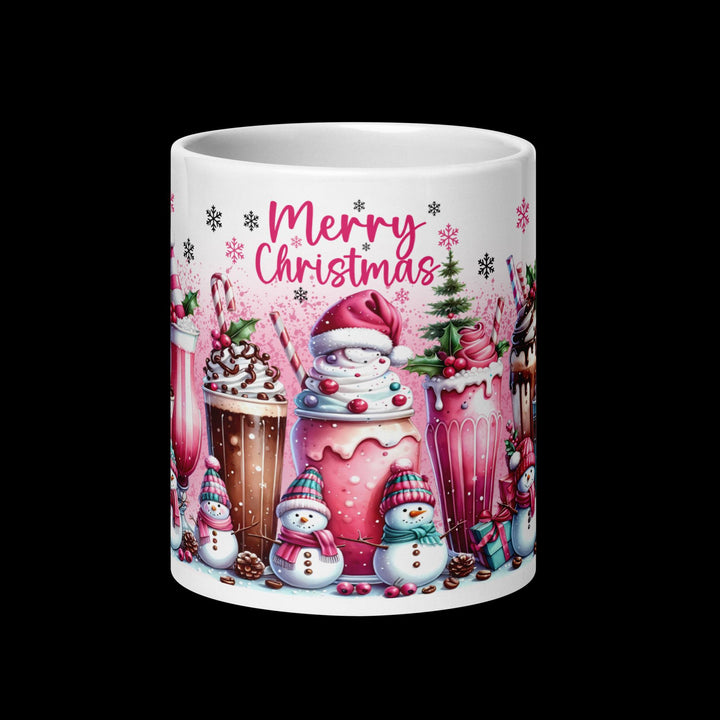 Christmas Pink Snowman White glossy mug