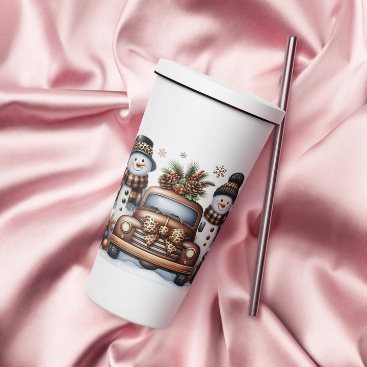 Christmas Snowman Insulated tumbler with a straw