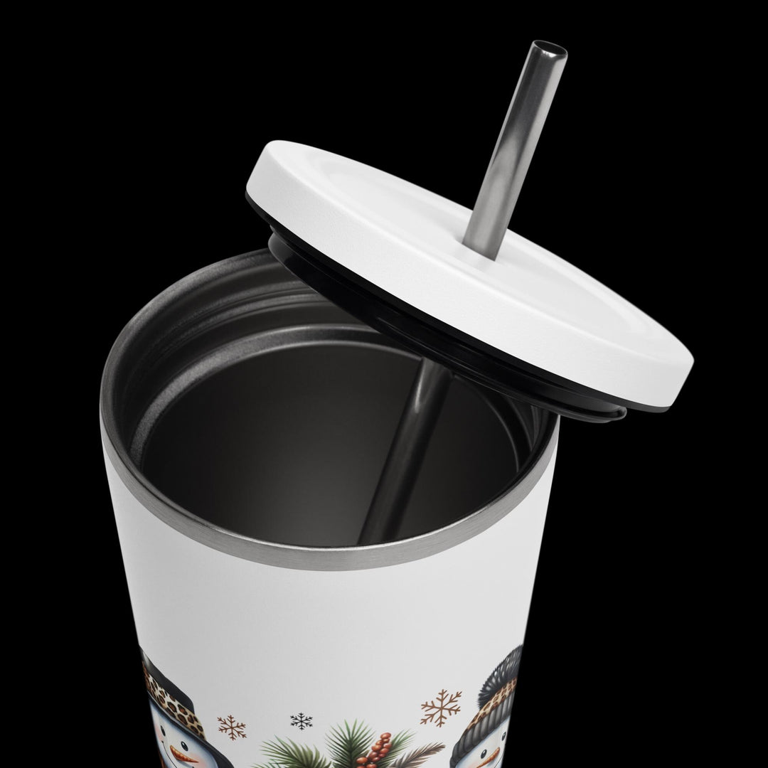 Christmas Snowman Insulated tumbler with a straw