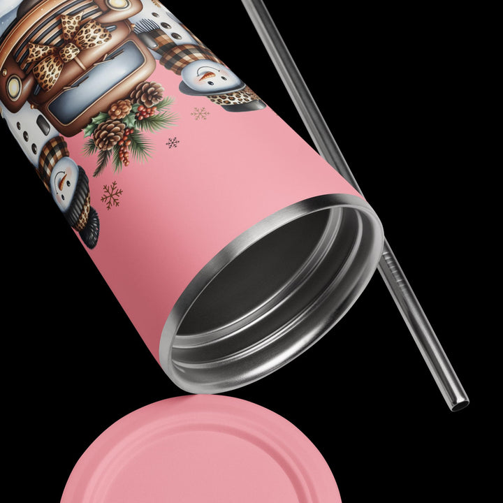 Christmas Snowman Insulated tumbler with a straw