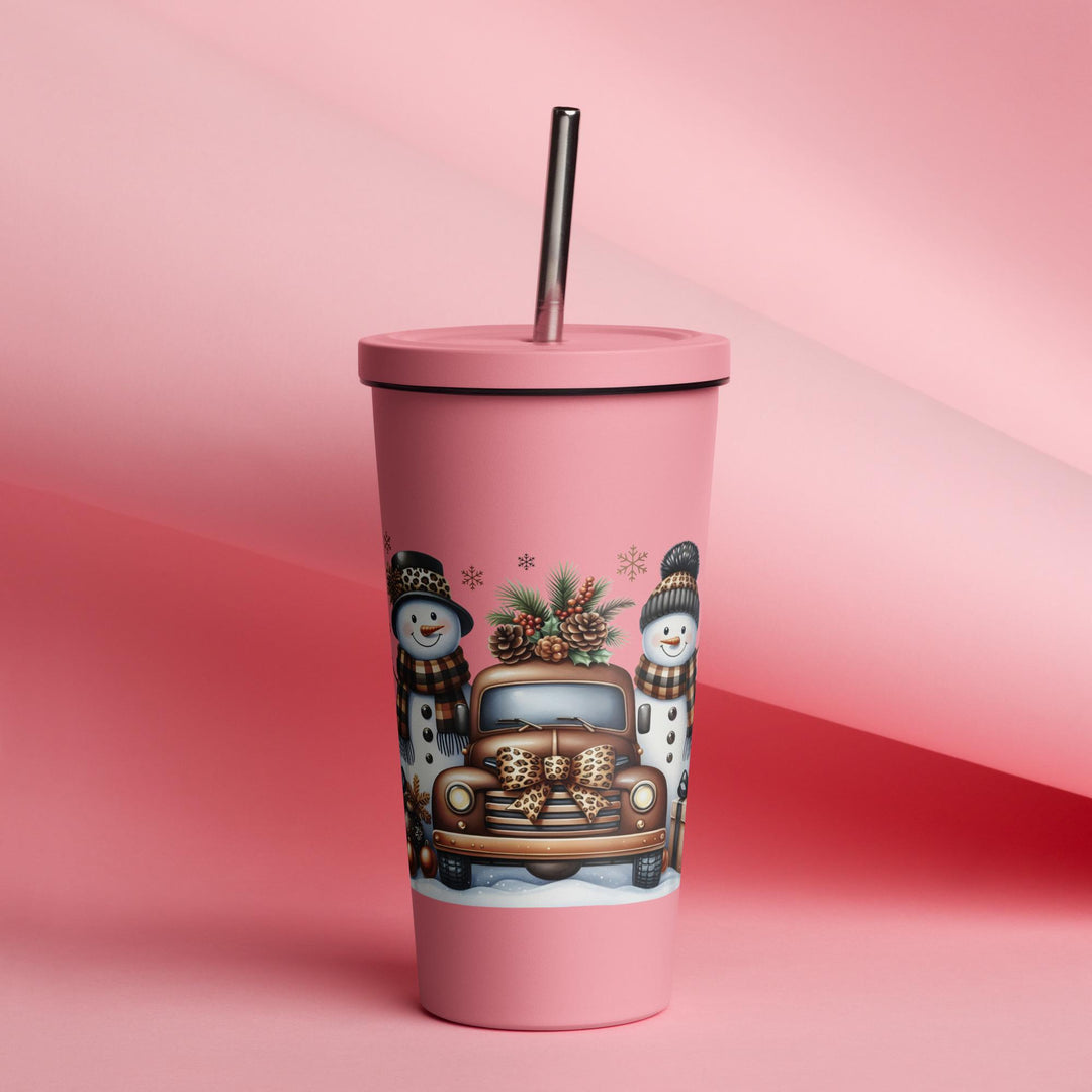 Christmas Snowman Insulated tumbler with a straw