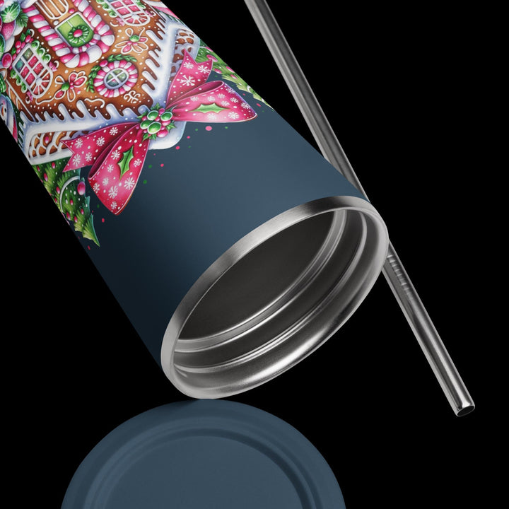 Gingerbread House Insulated tumbler with a straw