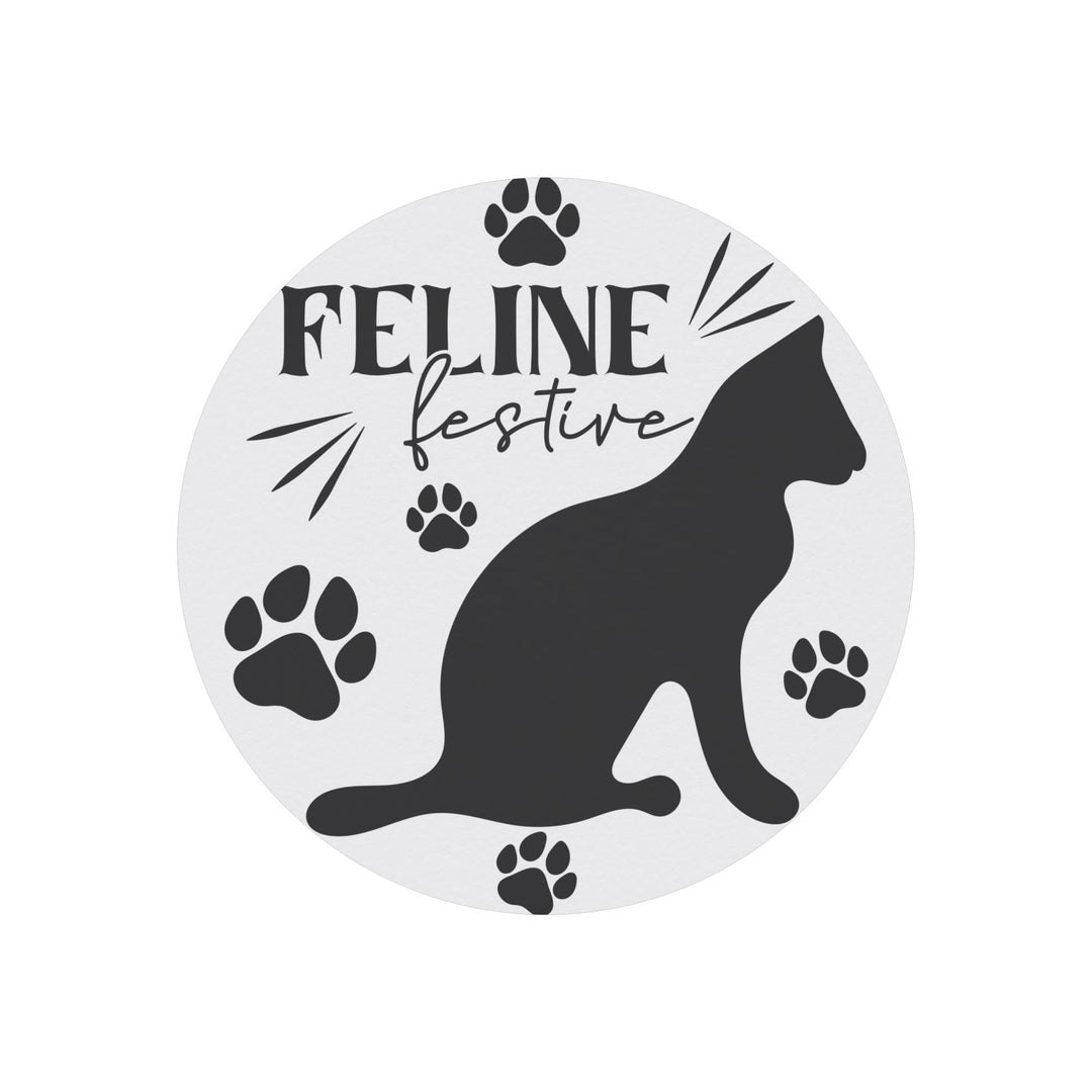 Feline Festive Round Christmas Magnet