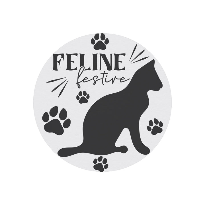 Feline Festive Round Christmas Magnet