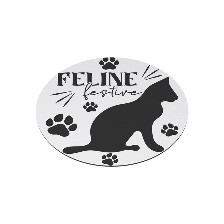 Feline Festive Round Christmas Magnet