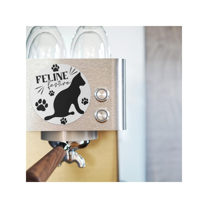 Feline Festive Round Christmas Magnet