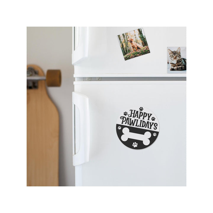 Happy Pawlidays Round Christmas Magnet
