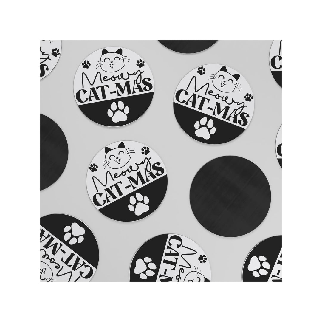 Meowy Cat-mas Round Christmas Magnet