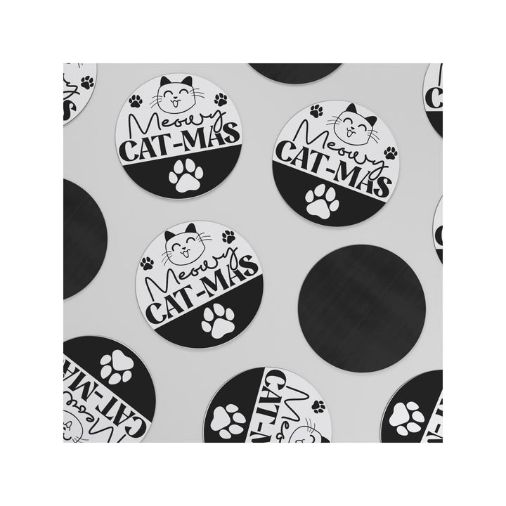 Meowy Cat-mas Round Christmas Magnet