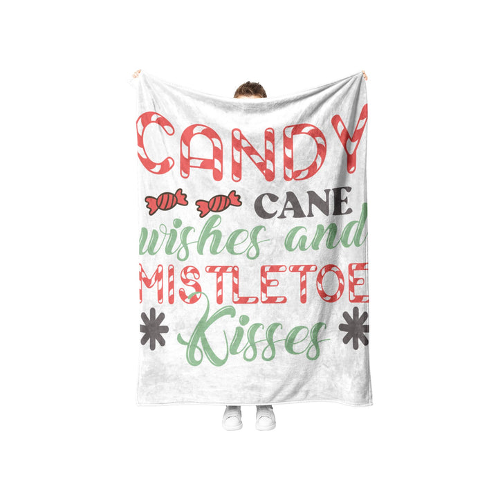 Candy Cane Wishes and Mistletoe Kisses Fleece/Sherpa Christmas Blanket