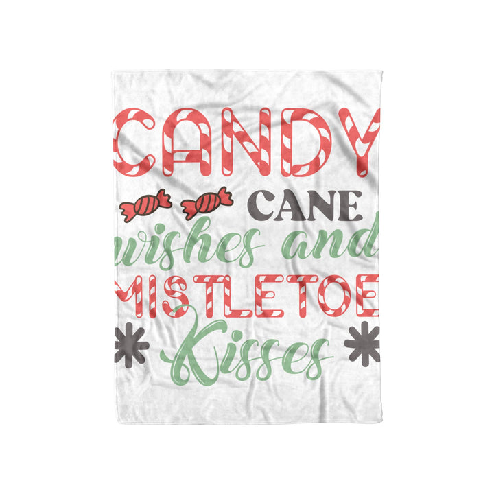 Candy Cane Wishes and Mistletoe Kisses Fleece/Sherpa Christmas Blanket