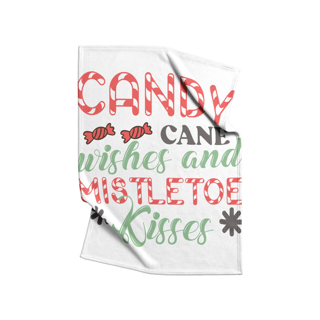 Candy Cane Wishes and Mistletoe Kisses Fleece/Sherpa Christmas Blanket