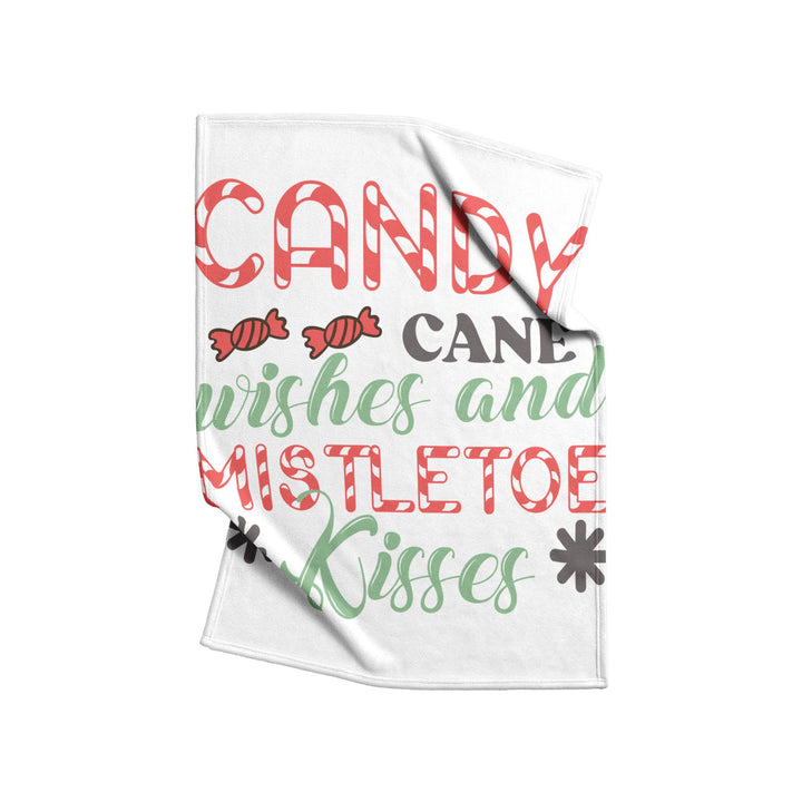 Candy Cane Wishes and Mistletoe Kisses Fleece/Sherpa Christmas Blanket