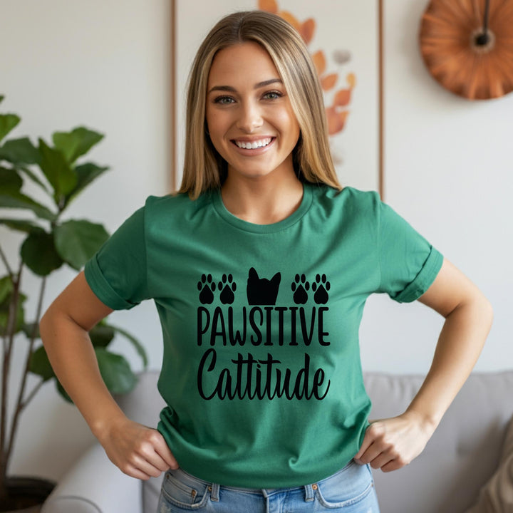 Pawsitive Catitude Unisex T-Shirt | Cat Lover Gift | Cute Cat Tee for Cat Moms & Dads | Funny Cat Quote Apparel | Cozy Purrfect Style