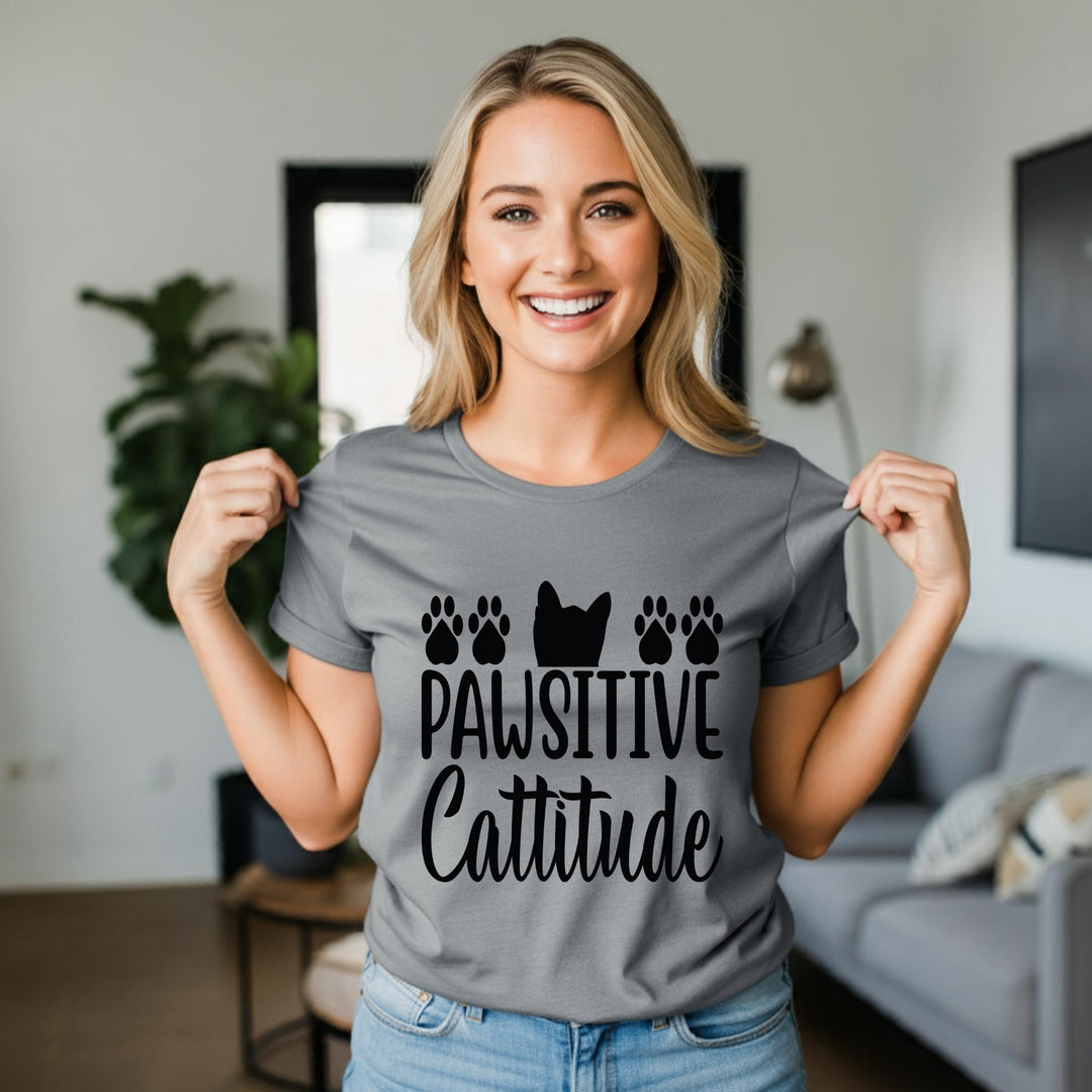 Pawsitive Catitude Unisex T-Shirt | Cat Lover Gift | Cute Cat Tee for Cat Moms & Dads | Funny Cat Quote Apparel | Cozy Purrfect Style
