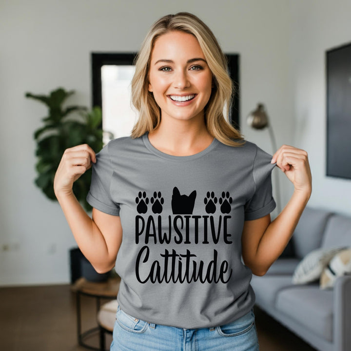 Pawsitive Catitude Unisex T-Shirt | Cat Lover Gift | Cute Cat Tee for Cat Moms & Dads | Funny Cat Quote Apparel | Cozy Purrfect Style