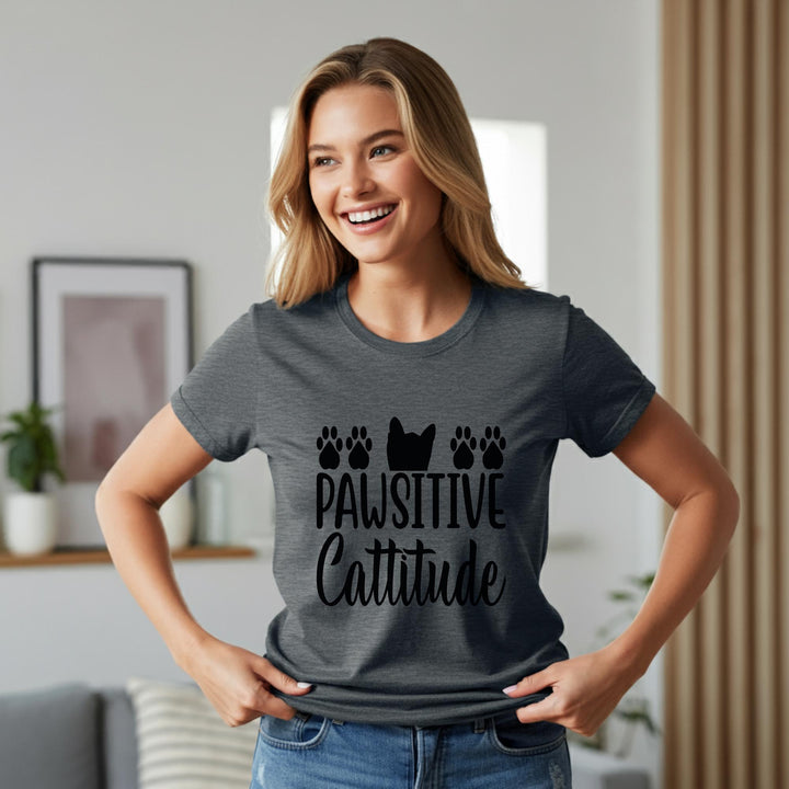 Pawsitive Catitude Unisex T-Shirt | Cat Lover Gift | Cute Cat Tee for Cat Moms & Dads | Funny Cat Quote Apparel | Cozy Purrfect Style