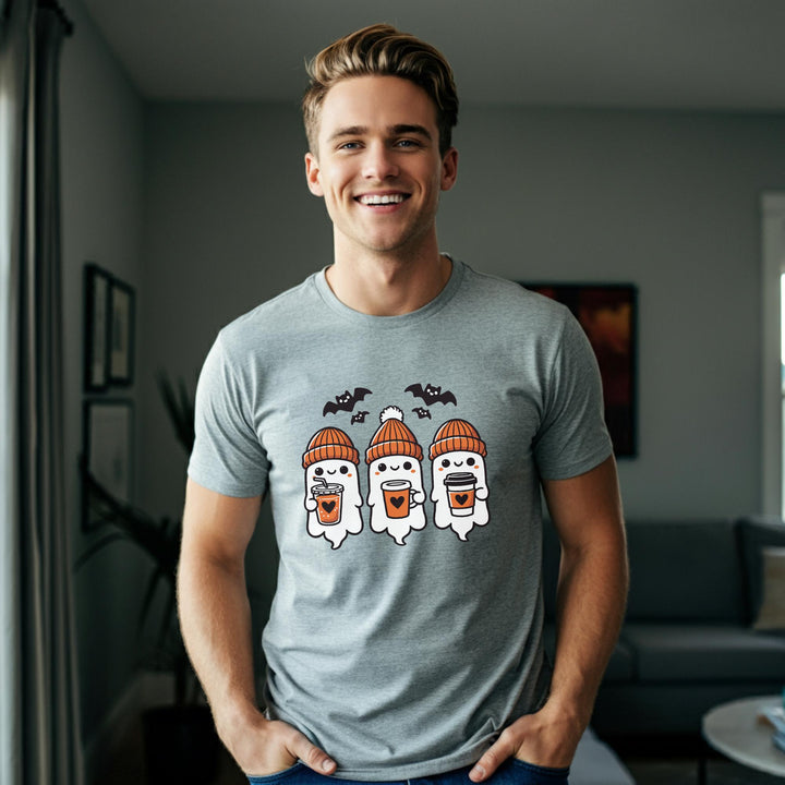 Halloween Ghosts Latte Unisex T-Shirt | Spooky Coffee Tee | Cute Ghosts Shirt | Festive Halloween Apparel | Perfect for Fall Vibes