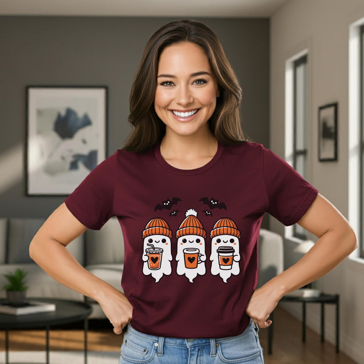 Halloween Ghosts Latte Unisex T-Shirt | Spooky Coffee Tee | Cute Ghosts Shirt | Festive Halloween Apparel | Perfect for Fall Vibes