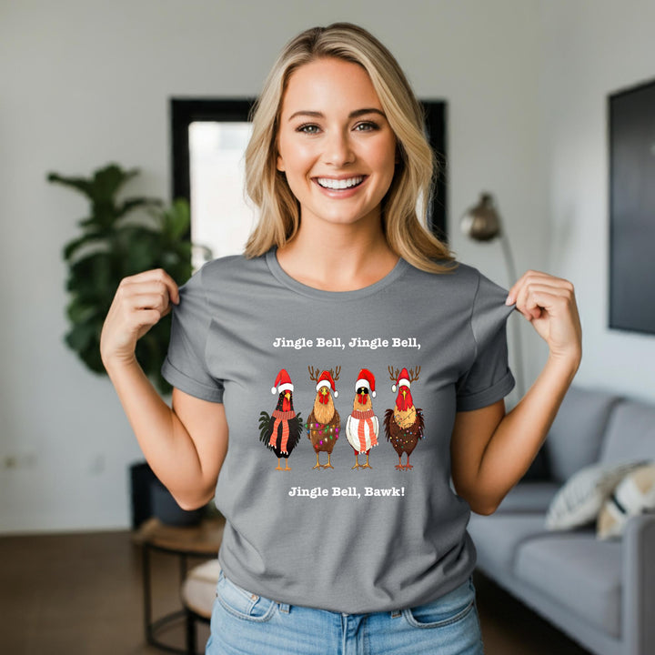 Jingle Bell, Bawk! Unisex T-Shirt | Funny Holiday Tee | Festive Chick Shirt | Quirky Christmas Humor Apparel for All | Great Gift Idea