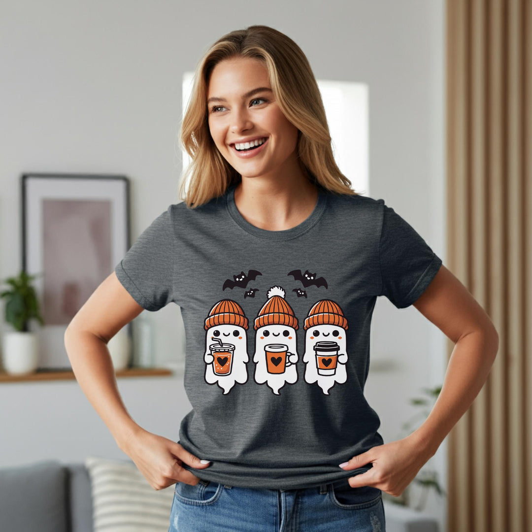 Halloween Ghosts Latte Unisex T-Shirt | Spooky Coffee Tee | Cute Ghosts Shirt | Festive Halloween Apparel | Perfect for Fall Vibes
