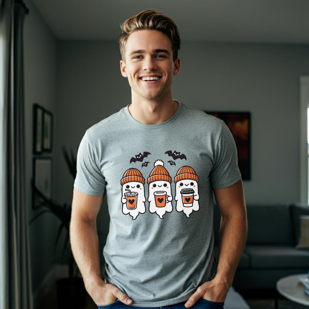 Halloween Ghosts Latte Unisex T-Shirt | Spooky Coffee Tee | Cute Ghosts Shirt | Festive Halloween Apparel | Perfect for Fall Vibes
