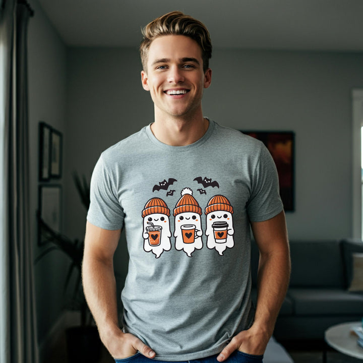 Halloween Ghosts Latte Unisex T-Shirt | Spooky Coffee Tee | Cute Ghosts Shirt | Festive Halloween Apparel | Perfect for Fall Vibes