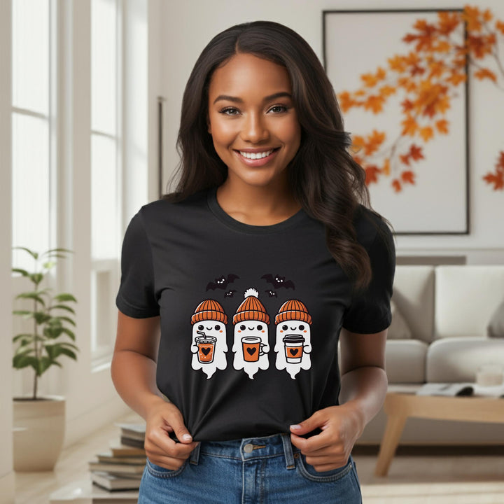 Halloween Ghosts Latte Unisex T-Shirt | Spooky Coffee Tee | Cute Ghosts Shirt | Festive Halloween Apparel | Perfect for Fall Vibes