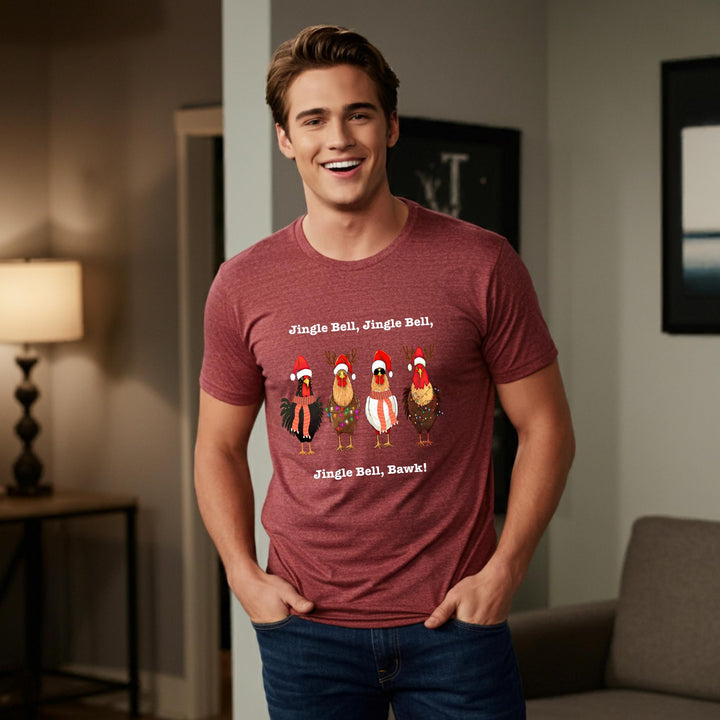 Jingle Bell, Bawk! Unisex T-Shirt | Funny Holiday Tee | Festive Chick Shirt | Quirky Christmas Humor Apparel for All | Great Gift Idea