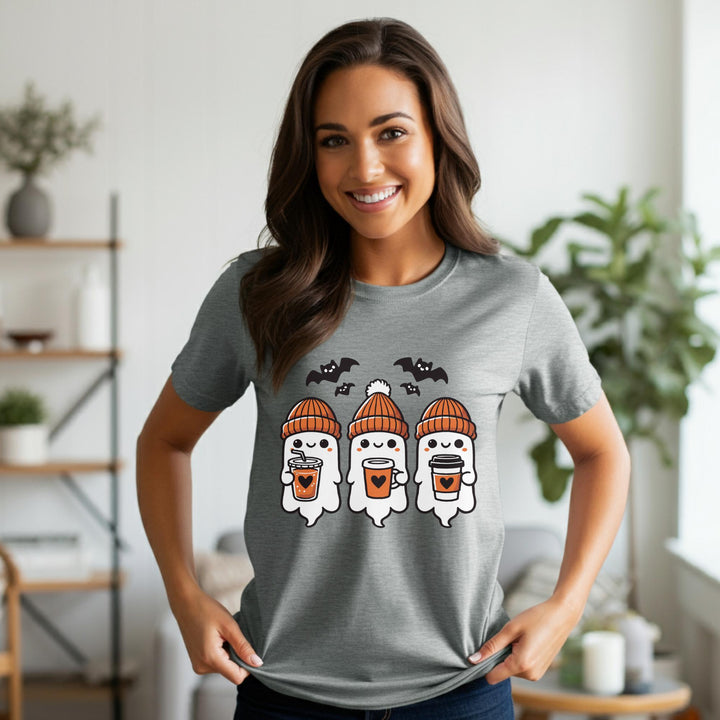 Halloween Ghosts Latte Unisex T-Shirt | Spooky Coffee Tee | Cute Ghosts Shirt | Festive Halloween Apparel | Perfect for Fall Vibes