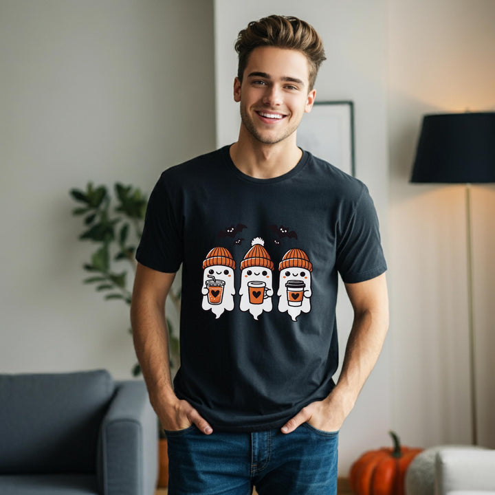 Halloween Ghosts Latte Unisex T-Shirt | Spooky Coffee Tee | Cute Ghosts Shirt | Festive Halloween Apparel | Perfect for Fall Vibes