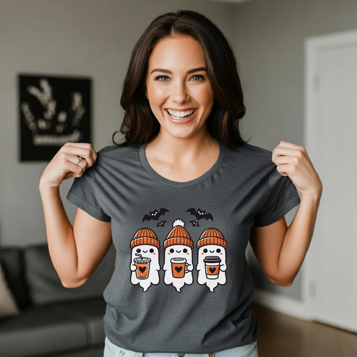 Halloween Ghosts Latte Unisex T-Shirt | Spooky Coffee Tee | Cute Ghosts Shirt | Festive Halloween Apparel | Perfect for Fall Vibes
