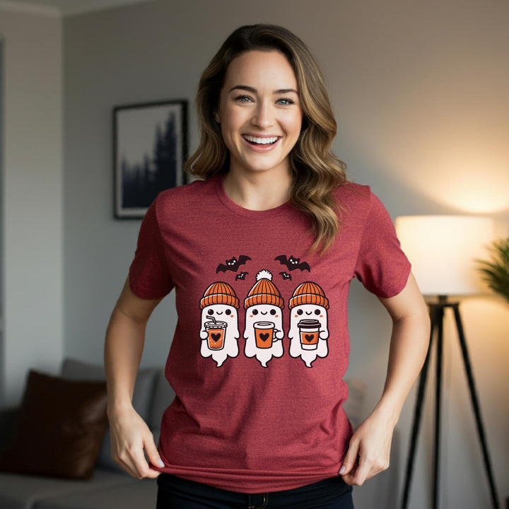 Halloween Ghosts Latte Unisex T-Shirt | Spooky Coffee Tee | Cute Ghosts Shirt | Festive Halloween Apparel | Perfect for Fall Vibes