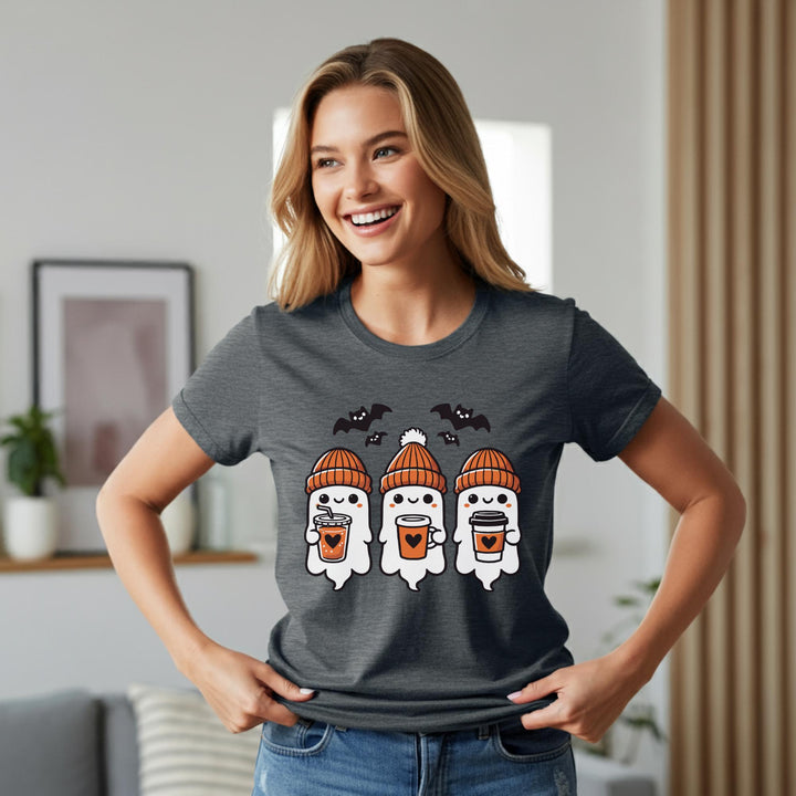 Halloween Ghosts Latte Unisex T-Shirt | Spooky Coffee Tee | Cute Ghosts Shirt | Festive Halloween Apparel | Perfect for Fall Vibes