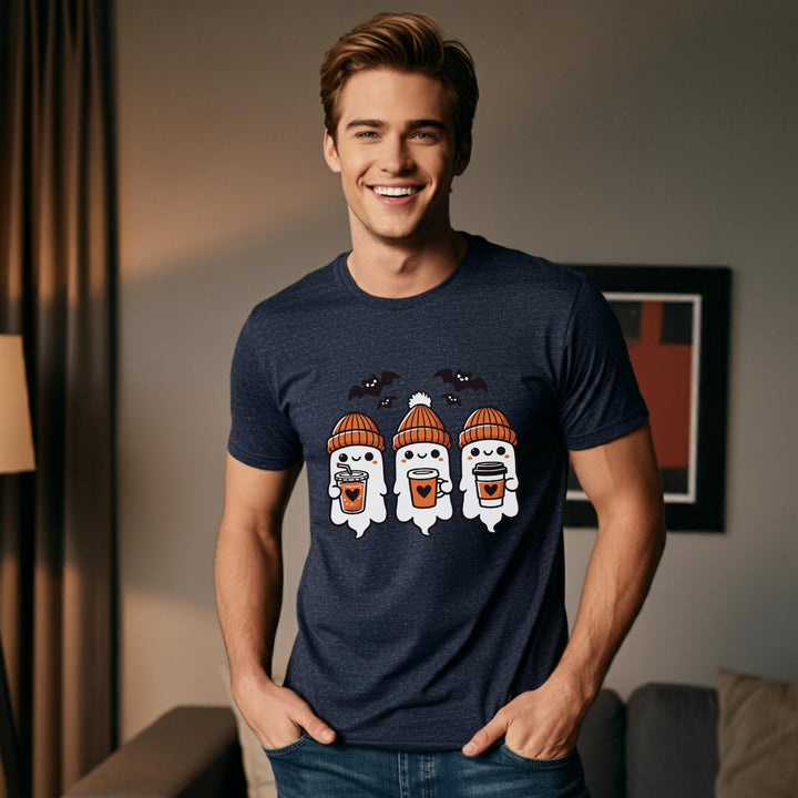 Halloween Ghosts Latte Unisex T-Shirt | Spooky Coffee Tee | Cute Ghosts Shirt | Festive Halloween Apparel | Perfect for Fall Vibes