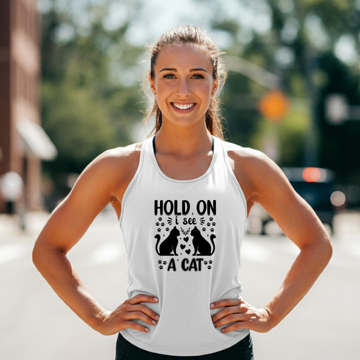 Hold On I See A Cat Racerback Tank - Funny Cat Lover Gift, Unisex Cat Shirt, Cute Pet Tee, Perfect for Cat Lovers Everywhere