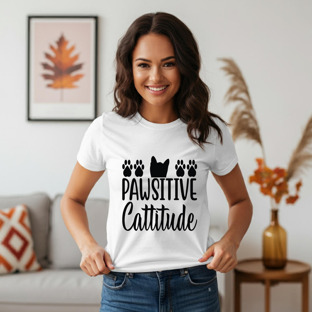 Pawsitive Catitude Unisex T-Shirt | Cat Lover Gift | Cute Cat Tee for Cat Moms & Dads | Funny Cat Quote Apparel | Cozy Purrfect Style